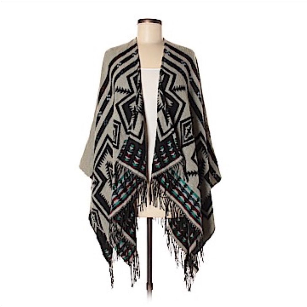 Southwestern Fringe Open Front Poncho